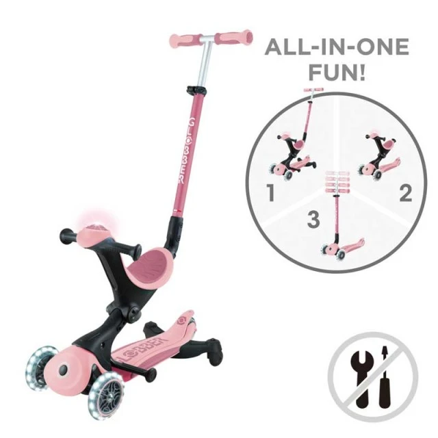 5 in 1 scooter GLOBBER GO UP DELUXE LIGHTS 360° - pastel pink