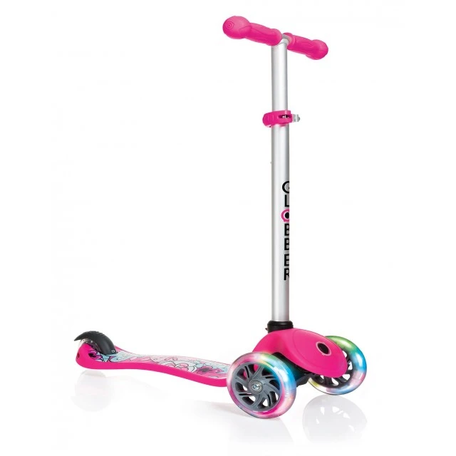 Scooter Primo Fantasy Light - Pink with light-up tires printed with figured flowers