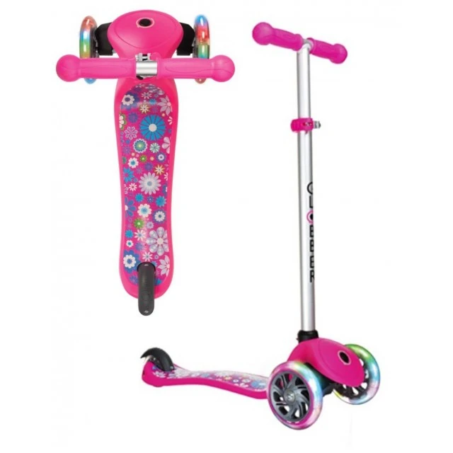 Primo Fantasy Light scooter with light-up tires - Pink flower print