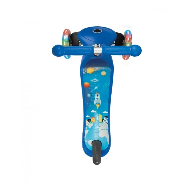 Primo Fantasy Light Scooter with Glowing Tires - Blue with Rocket Print