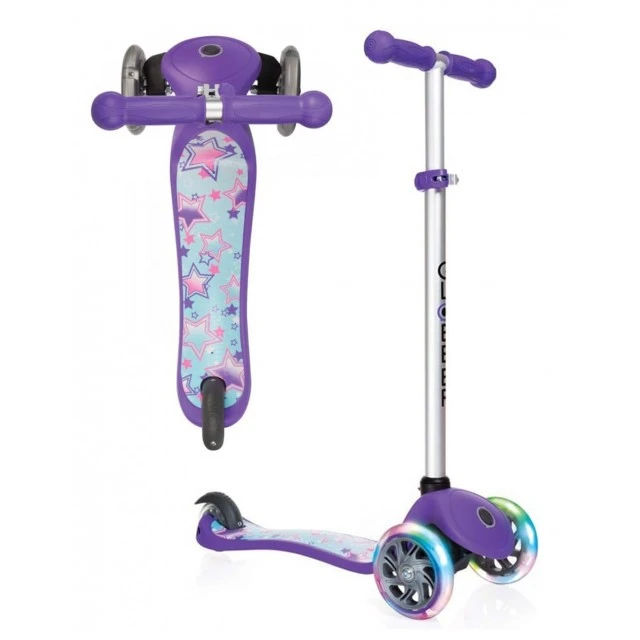 Primo Fantasy Light scooter with light-up wheels - Purple star print