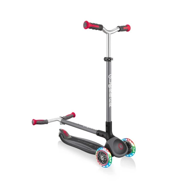 Globber Master Lights 3 Wheel Scooter, Black and Red