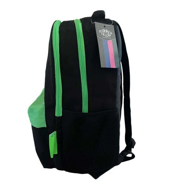 Toneuptone Neon School Backpack, Black/Green