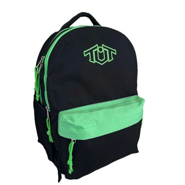 Toneuptone Neon School Backpack, Black/Green