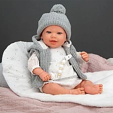 Усмихната кукла-бебе Даниела с възглавничка и аксесоари - 45 см