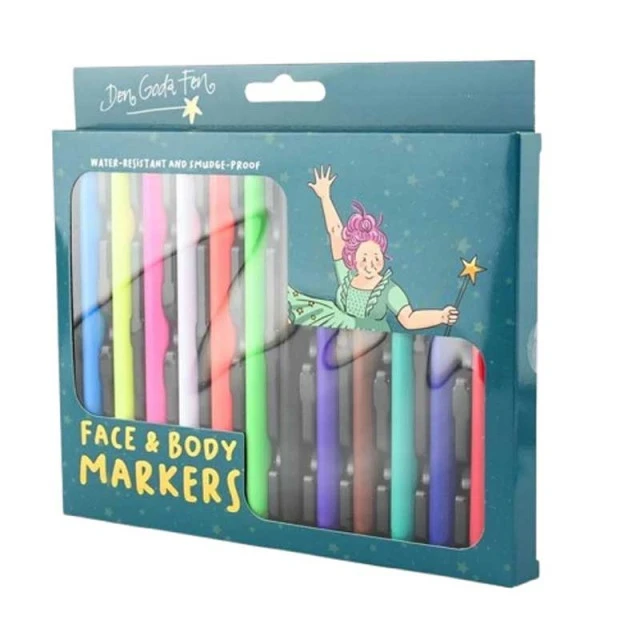 Waterproof markers in bright colors for drawing on the face and body