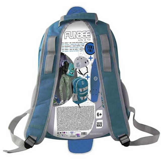 Backpack + helmet + skateboard set, Funbee is pink/grey