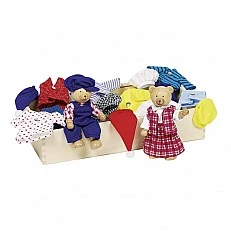 Bear family in box with clothes