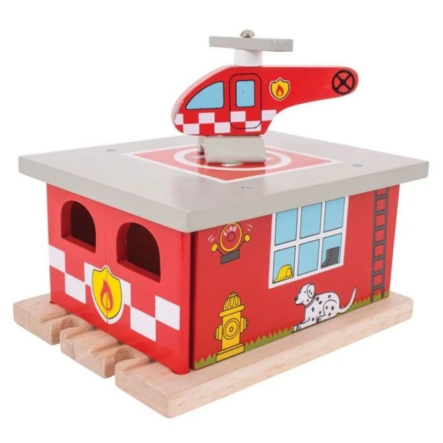 Wooden fire station with helicopter