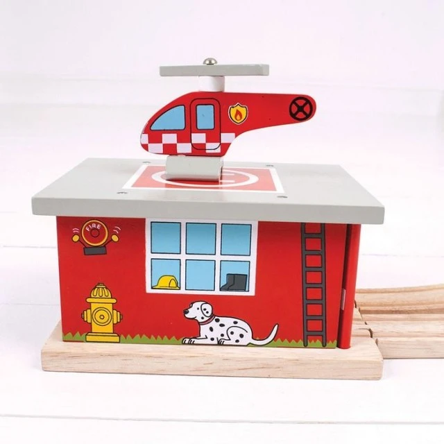 Wooden fire station with helicopter