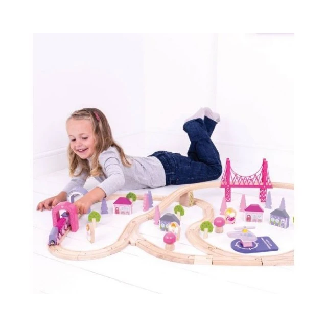 Wooden train with rails and accessories - City of Fairies