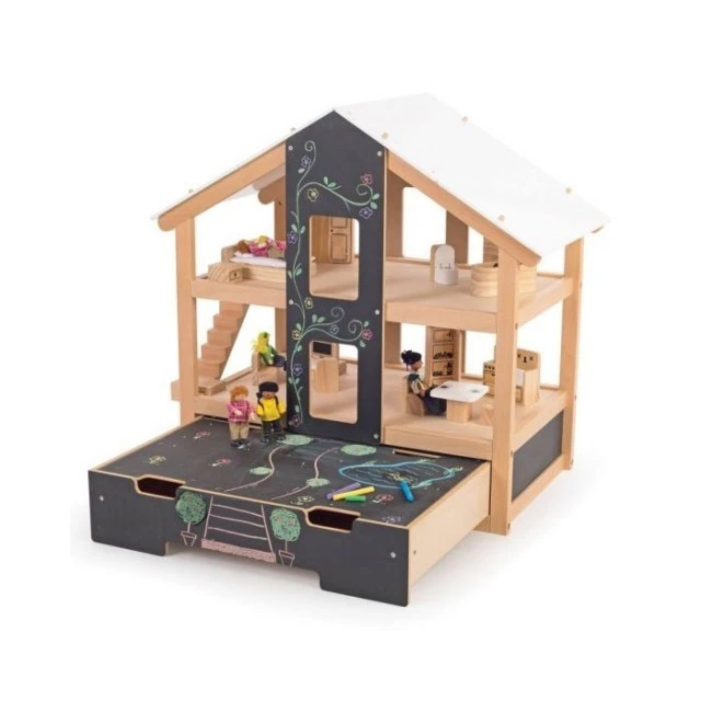 Open Wooden Dollhouse - Furnished