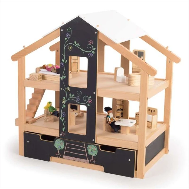 Open Wooden Dollhouse - Furnished