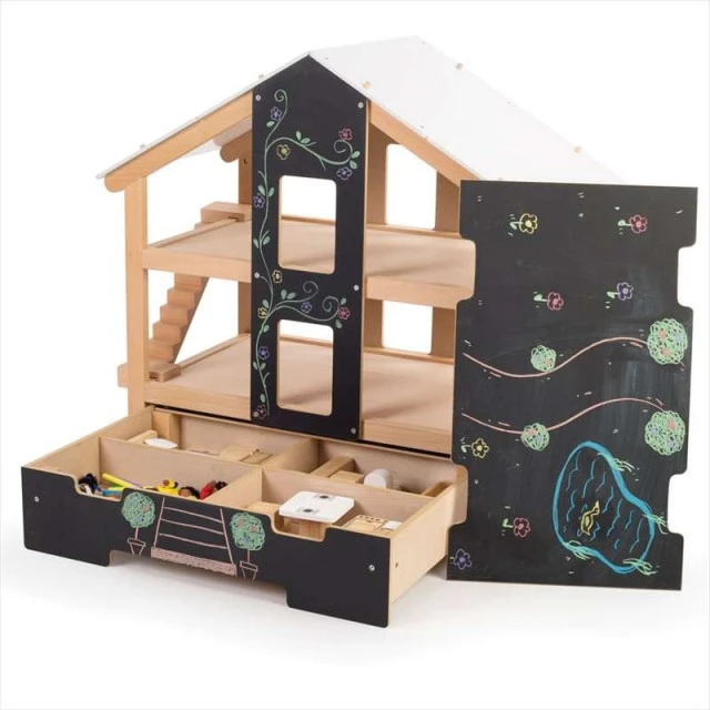 Open Wooden Dollhouse - Furnished