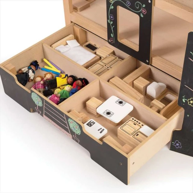 Open Wooden Dollhouse - Furnished