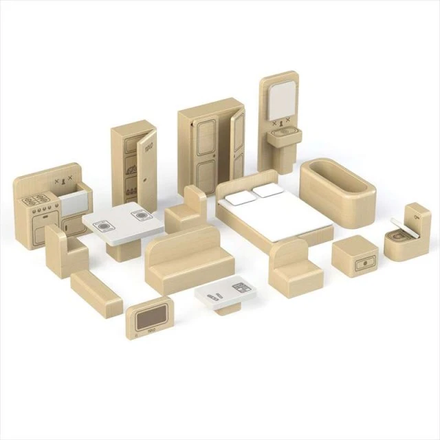 Open Wooden Dollhouse - Furnished