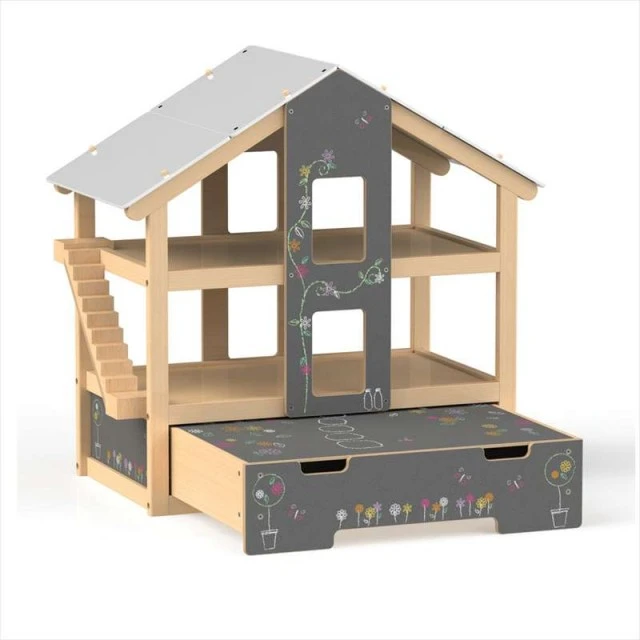 Open Wooden Dollhouse - Furnished