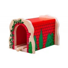 Дървен тухлен тунел с релса - Червен