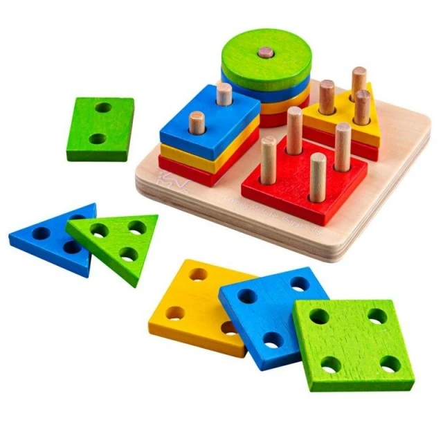 Wooden sorting puzzle with geometric shapes