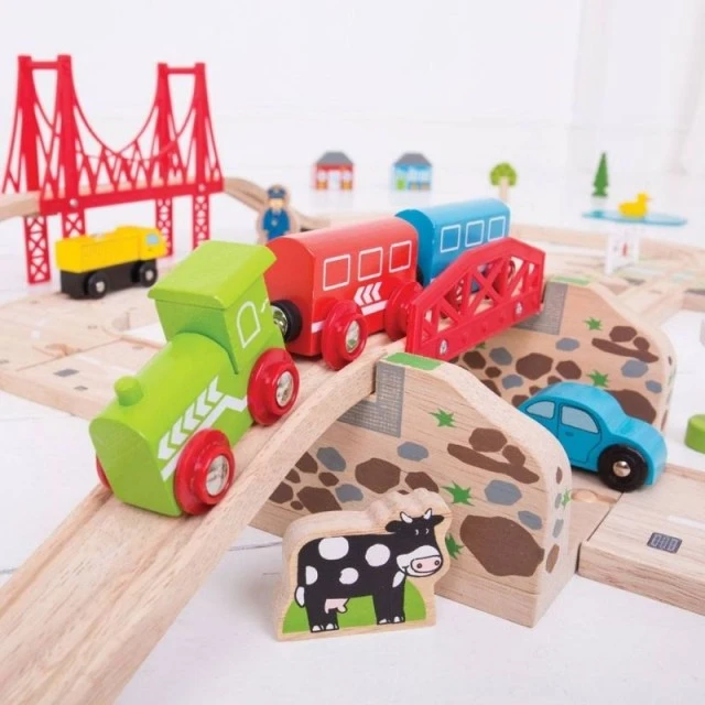 Дървен комплект с улици и релси