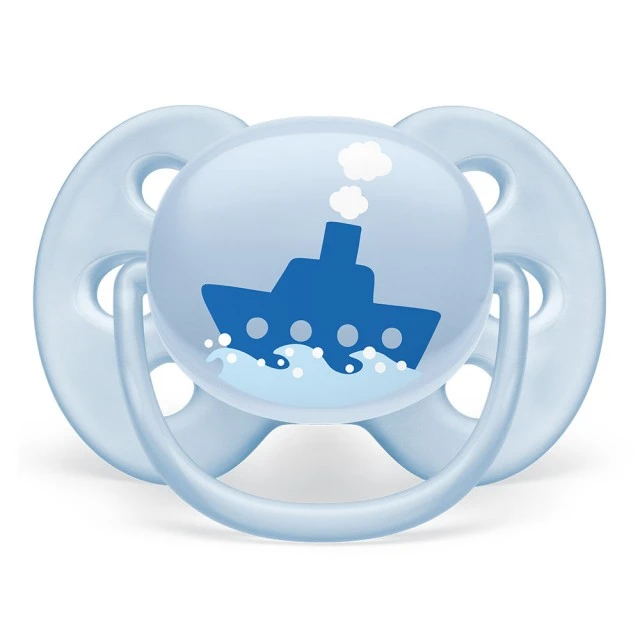 Ultra Soft pacifiers 0-6m blue with Boat and Hello decor
