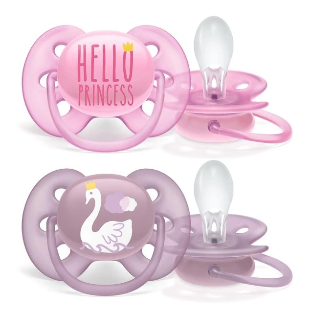 Ultra Soft pacifiers 6-18m pink with Swan and Princess decor