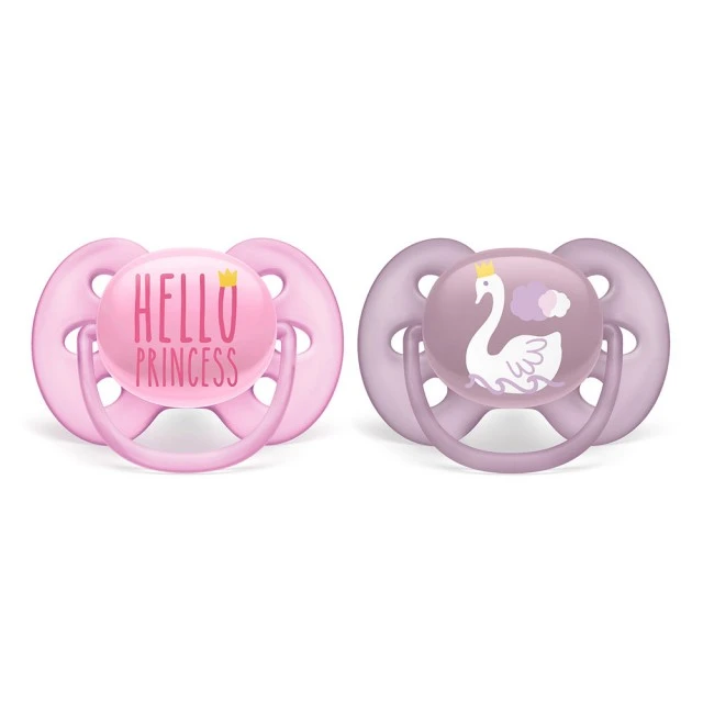 Ultra Soft pacifiers 6-18m pink with Swan and Princess decor