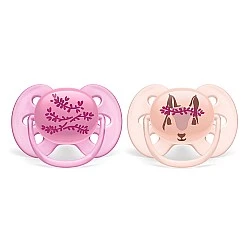 Pacifiers Ultra Soft 6-18m pink with Flower and Squirrel decor