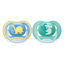 Pacifiers Ultra Air 18m+ blue and green with Dino and Koala decor