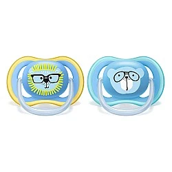Pacifiers Ultra Air 18m+ blue with Lion and Bear decor