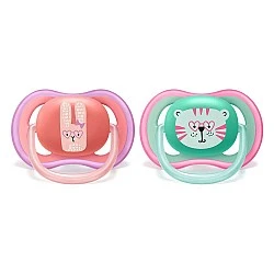 Pacifiers Ultra Air 18m+ with Tiger and Rabbit decor