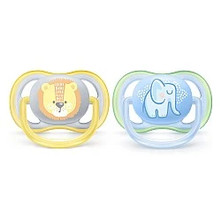Ultra Air pacifiers 0-6m with Lion and Elephant decor