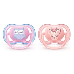 Ultra Air pacifiers 0-6m pink with Deer and Owl decor