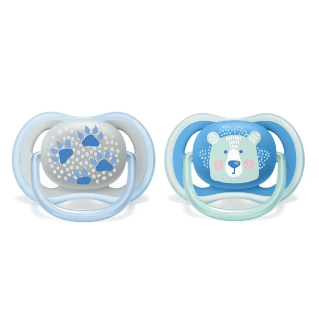 Pacifiers Ultra Air 6-18m blue with Paws and Bear decor