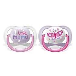 Ultra Air Happy pacifiers 0-6m pink with Butterfly and Love decor