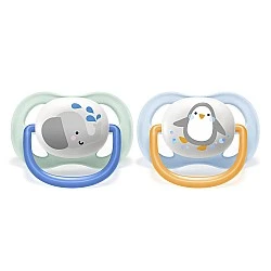 Ultra Air Animals pacifiers 0-6m with Elephant and Penguin decor