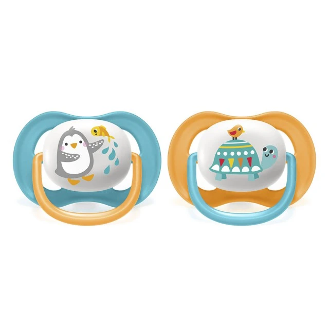 Ultra Air Animals pacifiers 6-18m with Penguin and Turtle decor