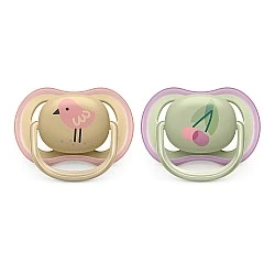 Pacifiers Ultra Air 0-6m blue with Cherry and Bird decor