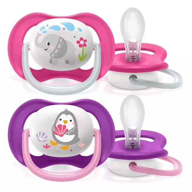 Ultra Air Animals pacifiers 6-18m with Elephant and Penguin decor