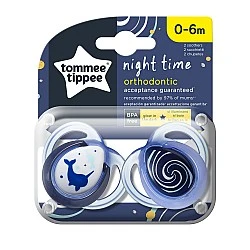 Tommee Tippee Orthodontic pacifiers NIGHT TIME 0-6m, 2 pcs/pack, Narwhal