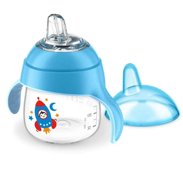 Philips AVENT Неразливаща се чаша с мек накрайник 200мл, 6м+ ПИНГВИН, синя