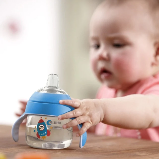 Philips AVENT Неразливаща се чаша с мек накрайник 200мл, 6м+ ПИНГВИН, синя