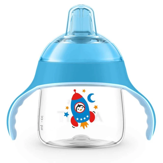 Philips AVENT Неразливаща се чаша с мек накрайник 200мл, 6м+ ПИНГВИН, синя