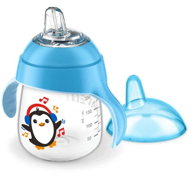Philips AVENT Неразливаща се чаша с мек накрайник 260мл, 12м+, ПИНГВИН, синя