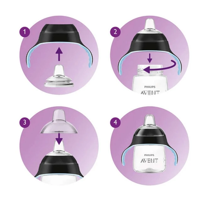 Philips AVENT Неразливаща се чаша с мек накрайник 260мл, 12м+, ПИНГВИН, синя