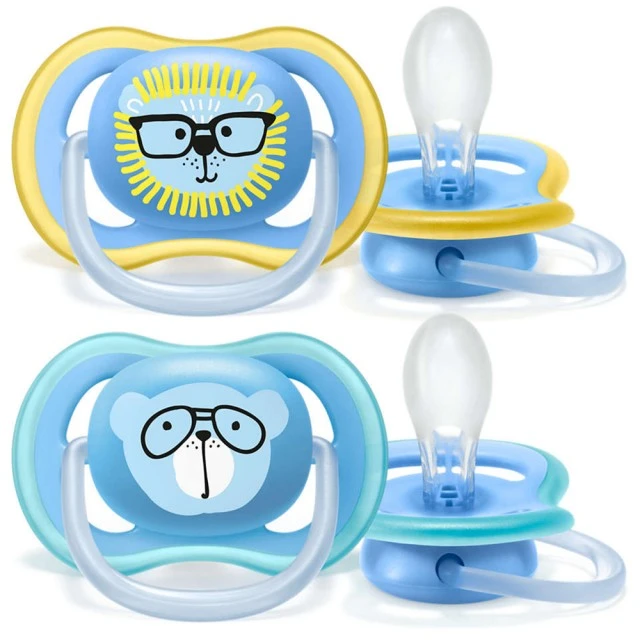 Pacifiers Ultra Air 18m+ blue with Lion and Bear decor