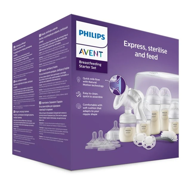 Breastfeeding set SCD430/50 with manual breast pump, MW sterilizer, pacifiers, bottles