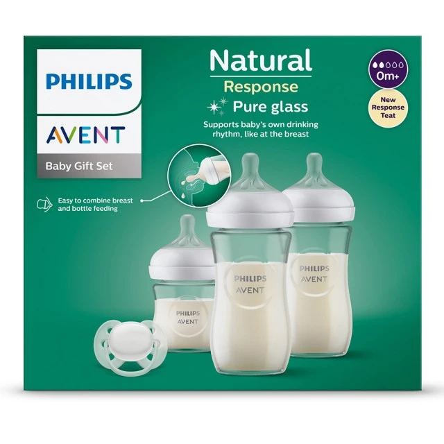 Gift set for baby Natural Response SCD878/11 with 3 glass bottles and a pacifier 0m+