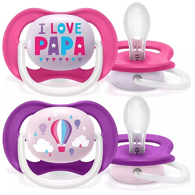 Ultra Air Happy pacifiers 6-18m with lettering and Balloon decor
