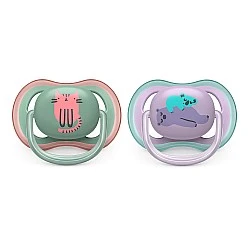 Pacifiers Ultra Air 6-18m purple and green with kitten and koala decor